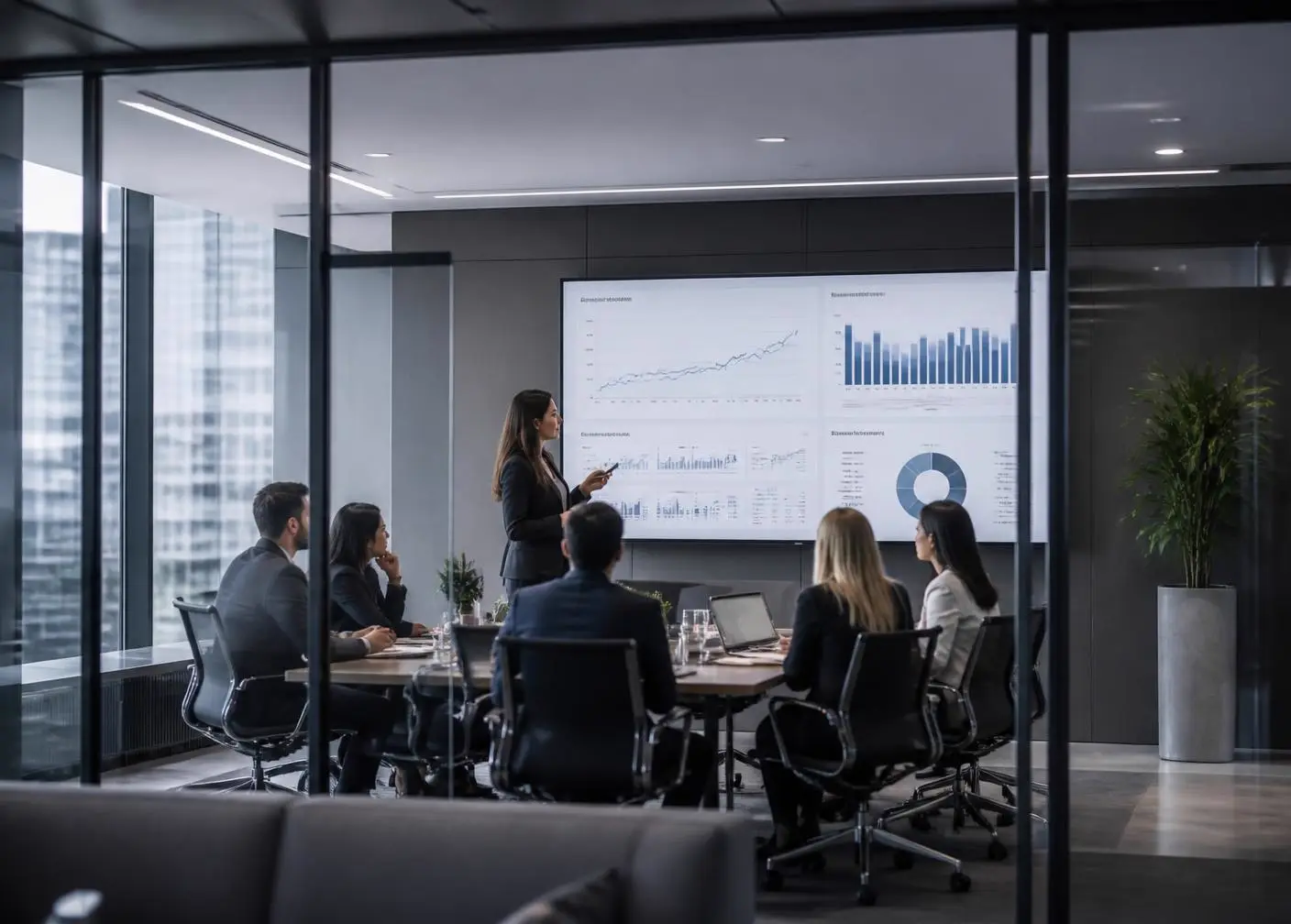 Profissionais analisando indicadores corporativos